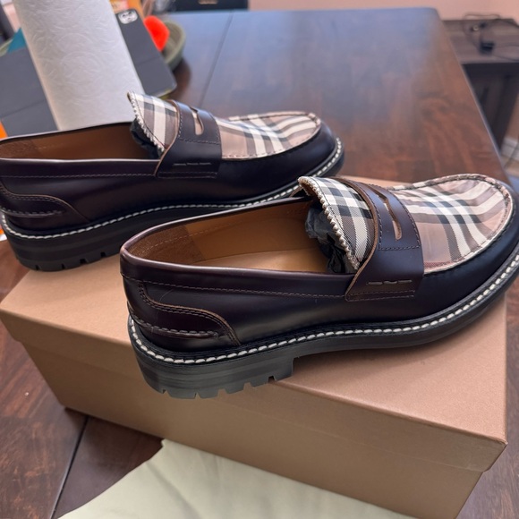 Burberry Checked Leather Penny Loafers - Picture 8 of 9